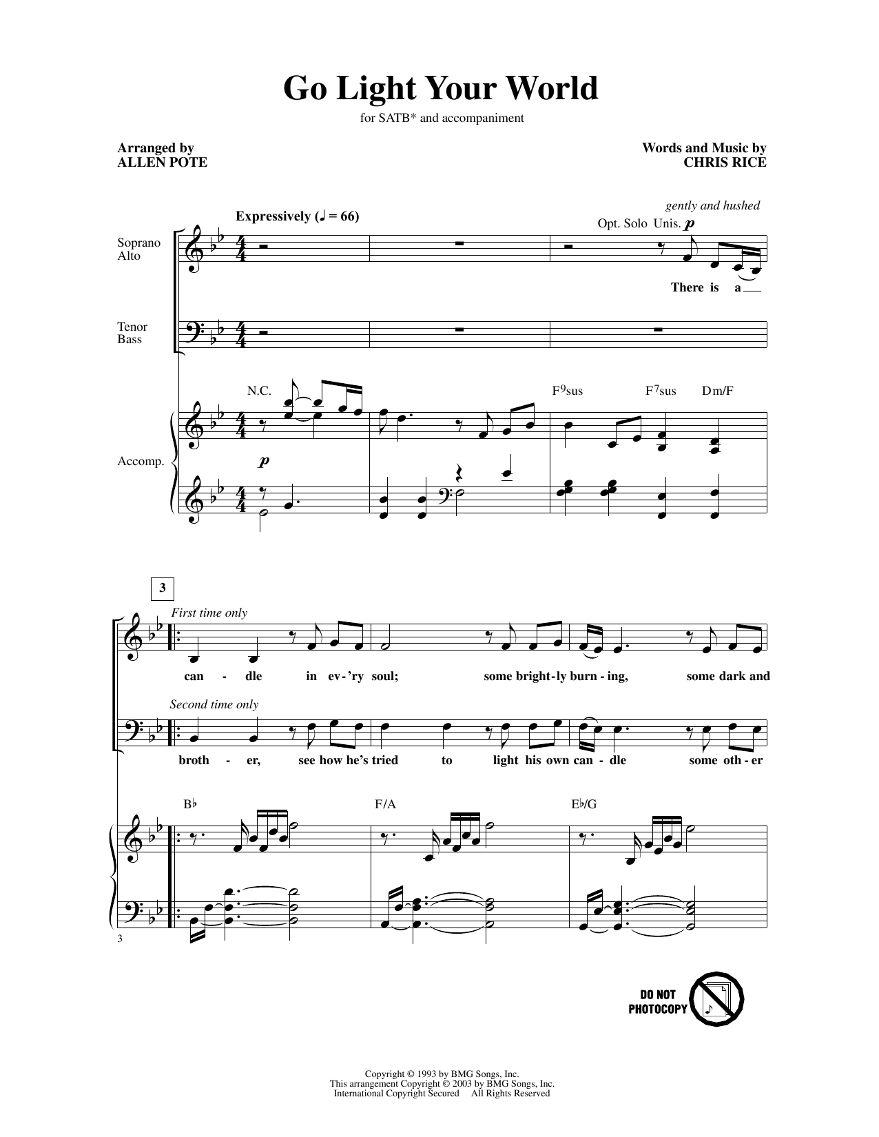 Chris Rice Go Light Your World (arr. Allen Pote) Sheet Music Notes & Chords for SATB Choir - Download or Print PDF