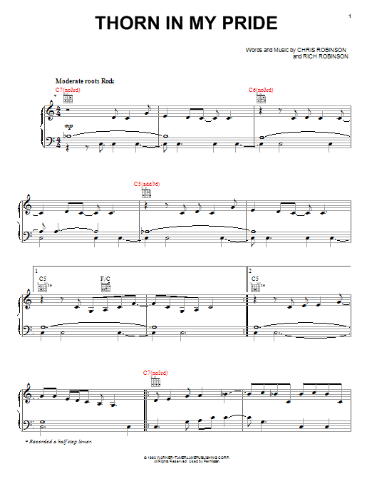 Chris Robinson Thorn In My Pride Sheet Music Notes & Chords for Piano, Vocal & Guitar (Right-Hand Melody) - Download or Print PDF