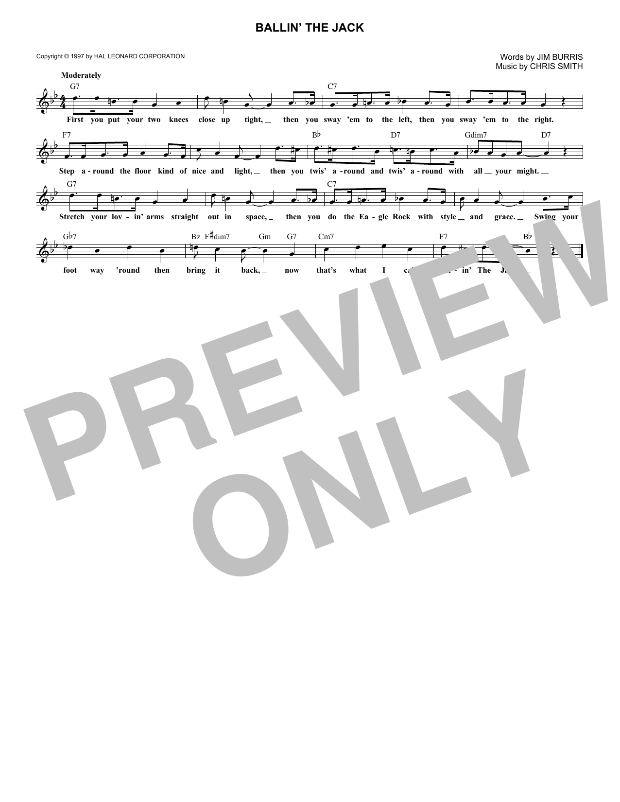 Chris Smith Ballin' The Jack Sheet Music Notes & Chords for Melody Line, Lyrics & Chords - Download or Print PDF