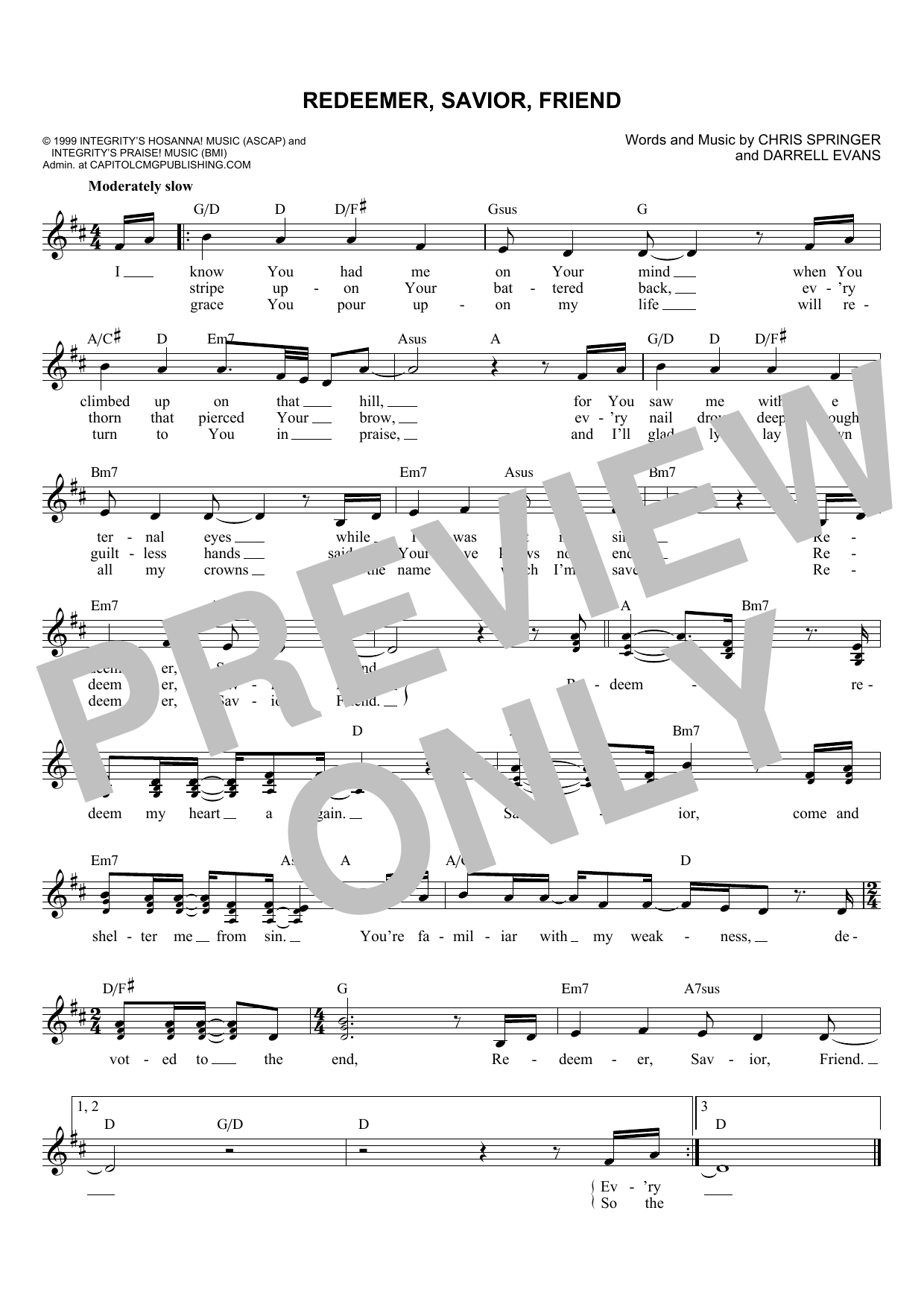 Chris Springer Redeemer, Savior, Friend Sheet Music Notes & Chords for Melody Line, Lyrics & Chords - Download or Print PDF