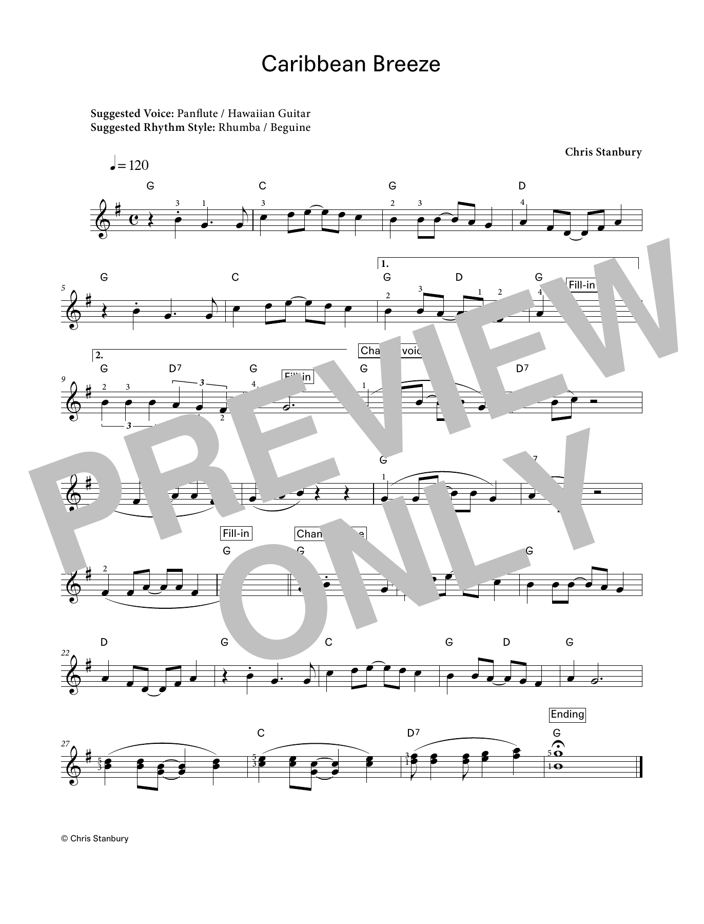 Chris Stanbury Caribbean Breeze (LCME Electronic Keyboard Grade 2 List A) Sheet Music Notes & Chords for Piano Solo - Download or Print PDF