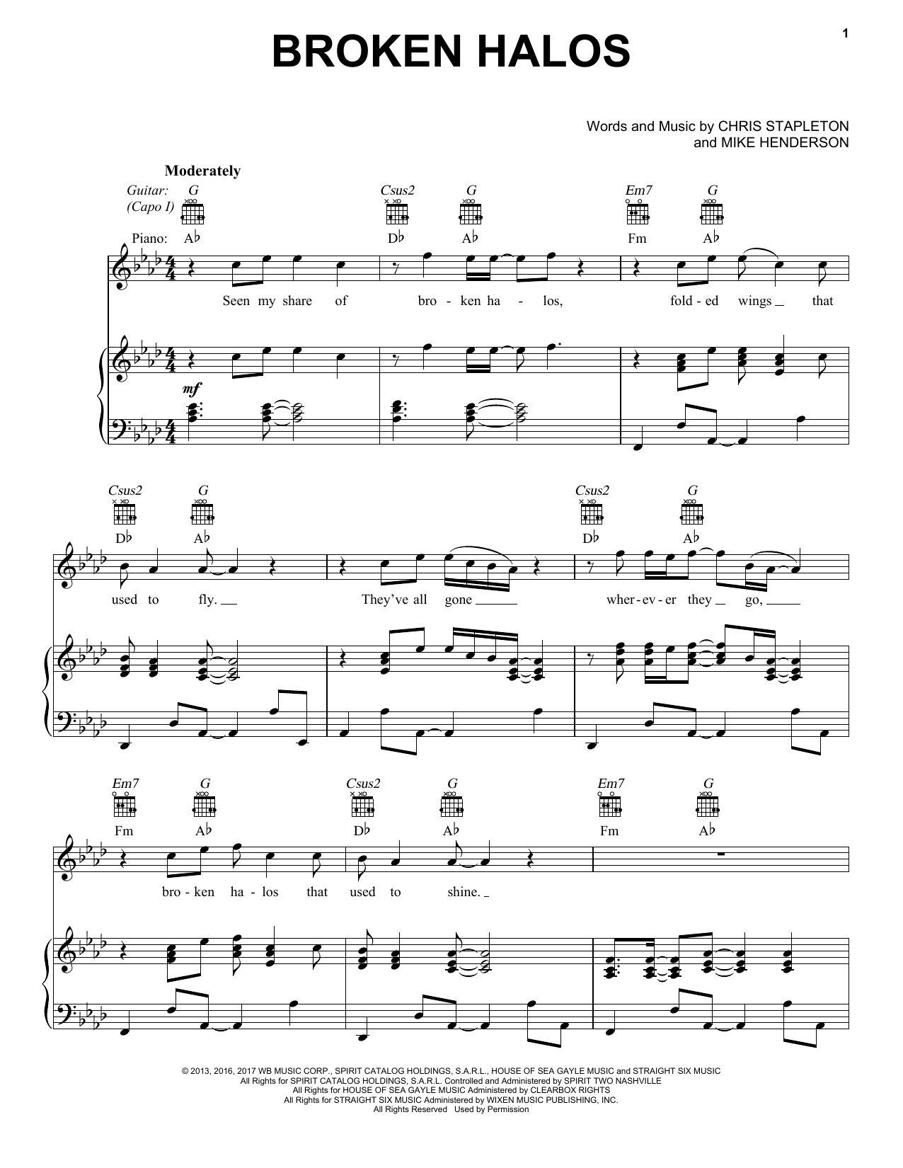 Chris Stapleton Broken Halos Sheet Music Notes & Chords for Lyrics & Chords - Download or Print PDF