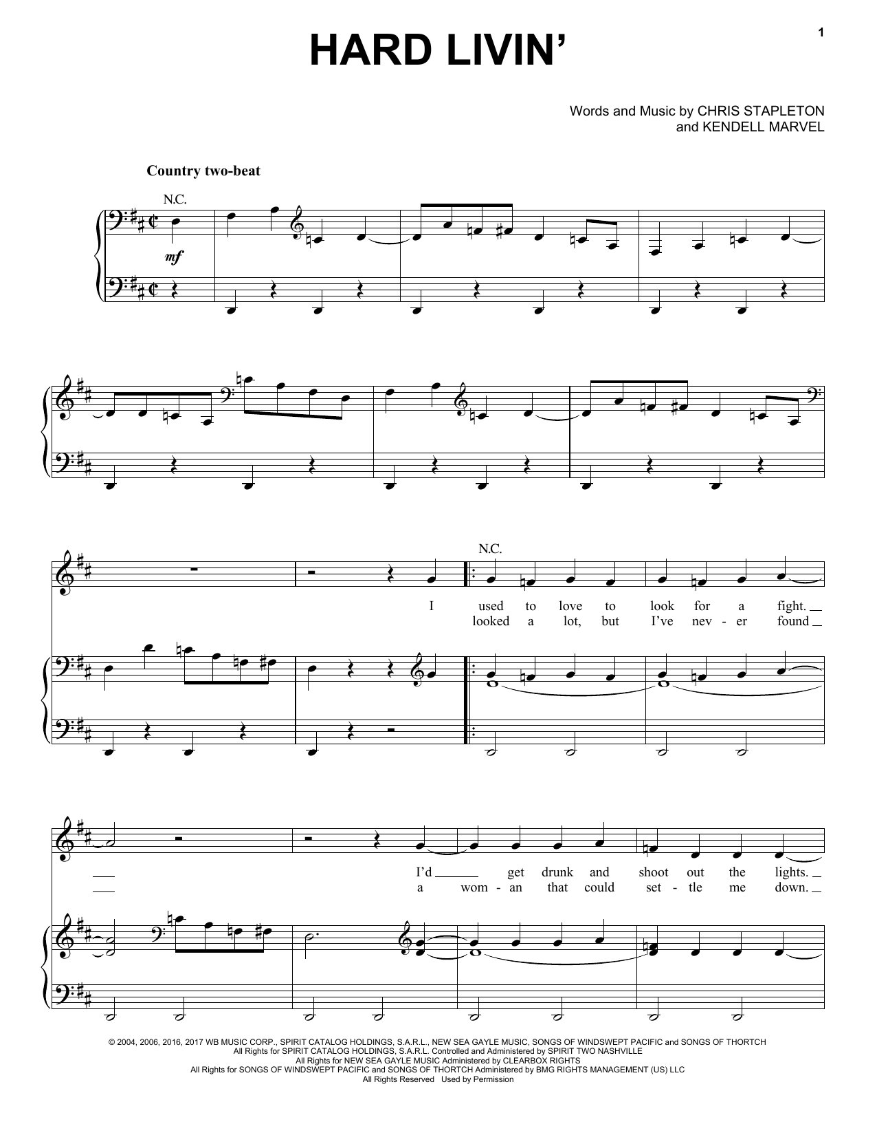 Chris Stapleton Hard Livin' Sheet Music Notes & Chords for Piano, Vocal & Guitar (Right-Hand Melody) - Download or Print PDF