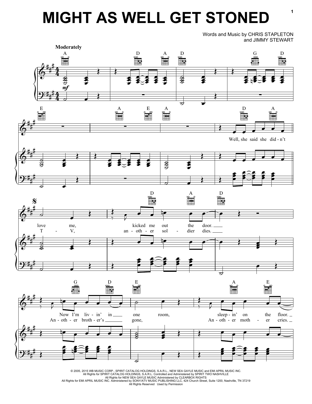 Chris Stapleton Might As Well Get Stoned Sheet Music Notes & Chords for Piano, Vocal & Guitar (Right-Hand Melody) - Download or Print PDF