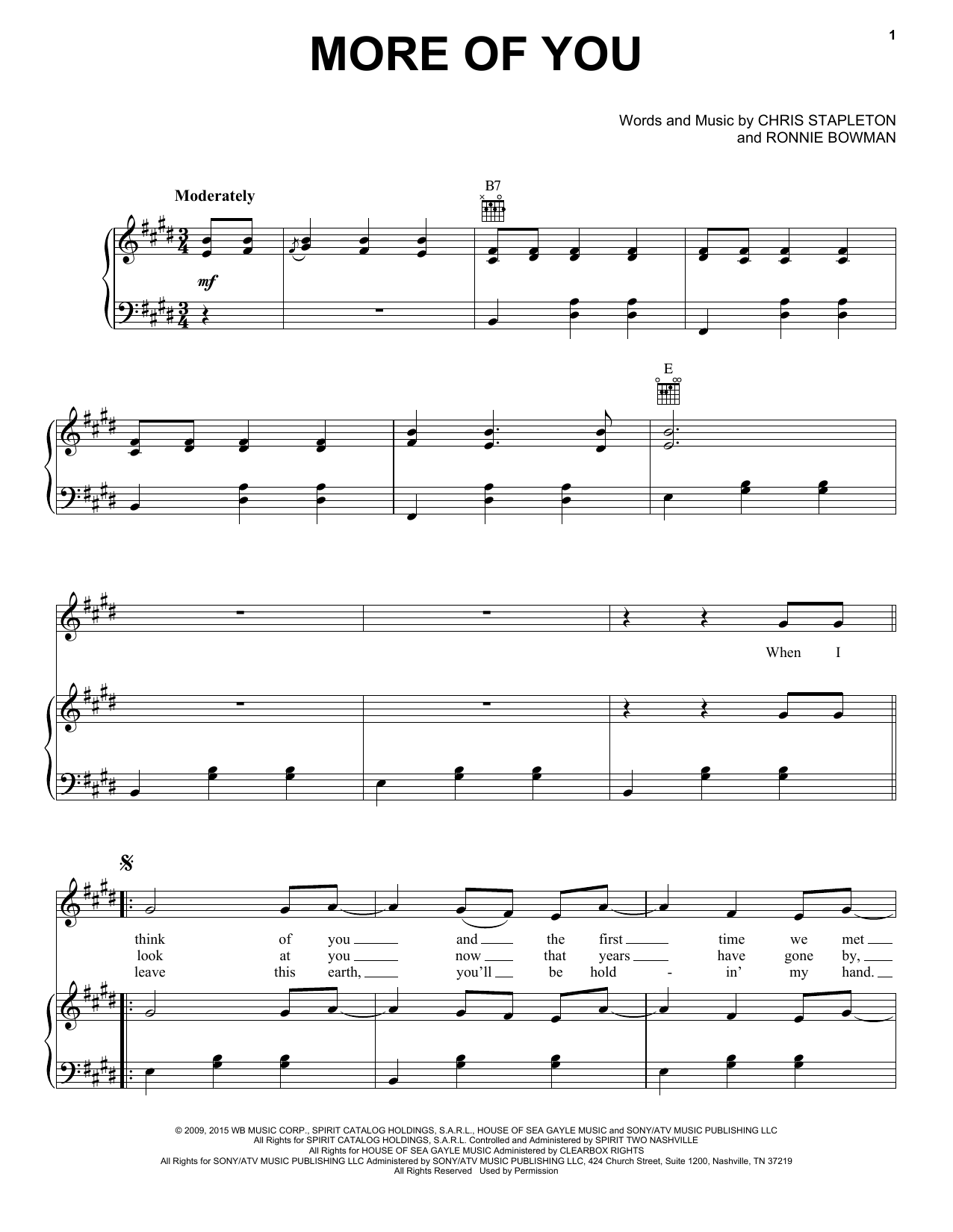 Chris Stapleton More Of You Sheet Music Notes & Chords for Piano, Vocal & Guitar (Right-Hand Melody) - Download or Print PDF