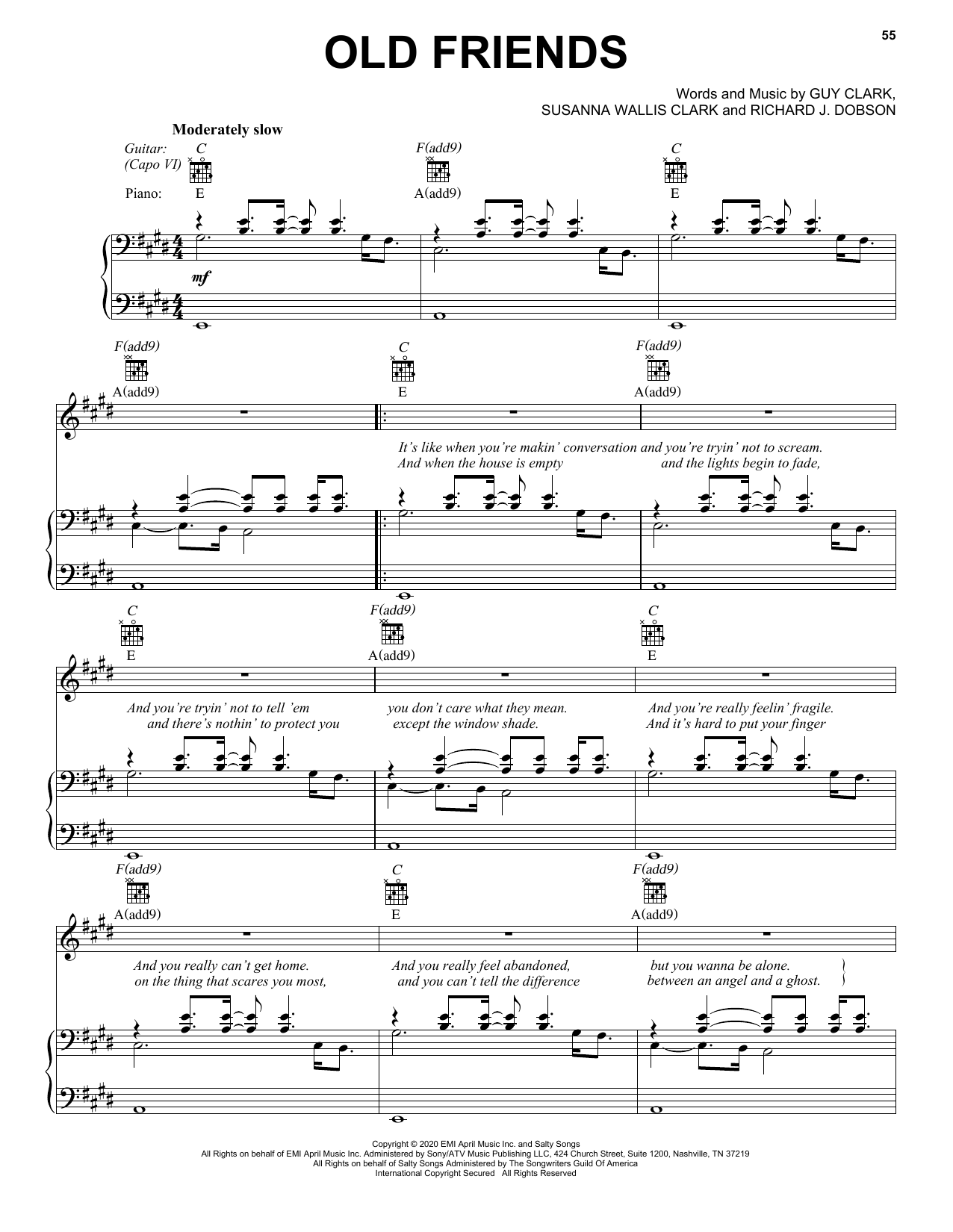 Chris Stapleton Old Friends Sheet Music Notes & Chords for Piano, Vocal & Guitar (Right-Hand Melody) - Download or Print PDF