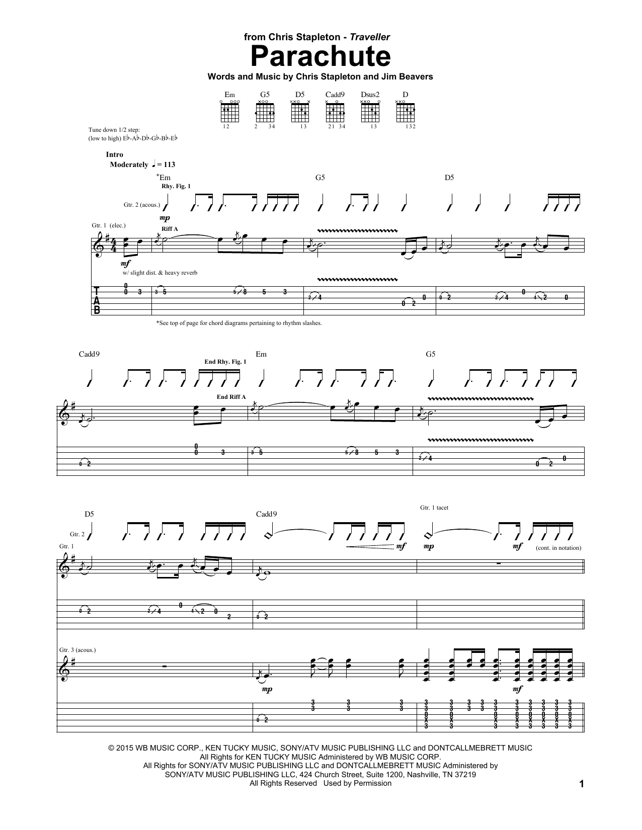 Chris Stapleton Parachute Sheet Music Notes & Chords for Piano, Vocal & Guitar (Right-Hand Melody) - Download or Print PDF