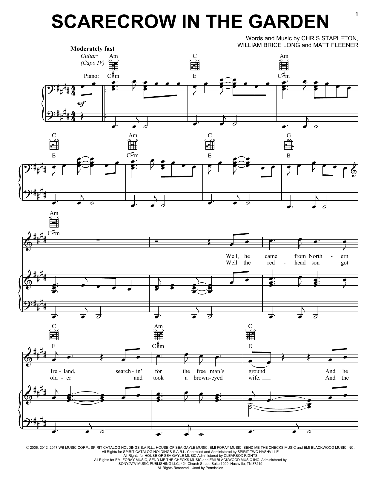 Chris Stapleton Scarecrow In The Garden Sheet Music Notes & Chords for Piano, Vocal & Guitar (Right-Hand Melody) - Download or Print PDF