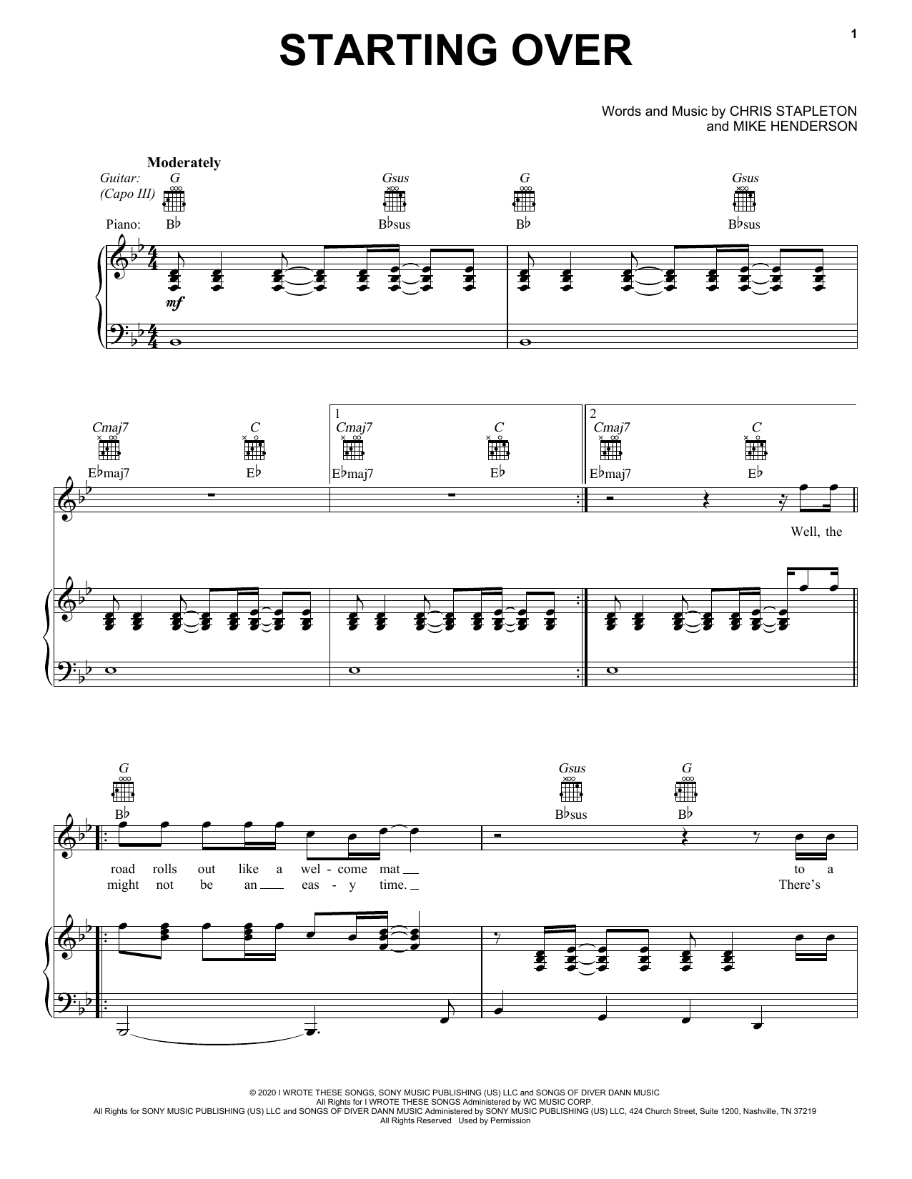 Chris Stapleton Starting Over Sheet Music Notes & Chords for Ukulele - Download or Print PDF