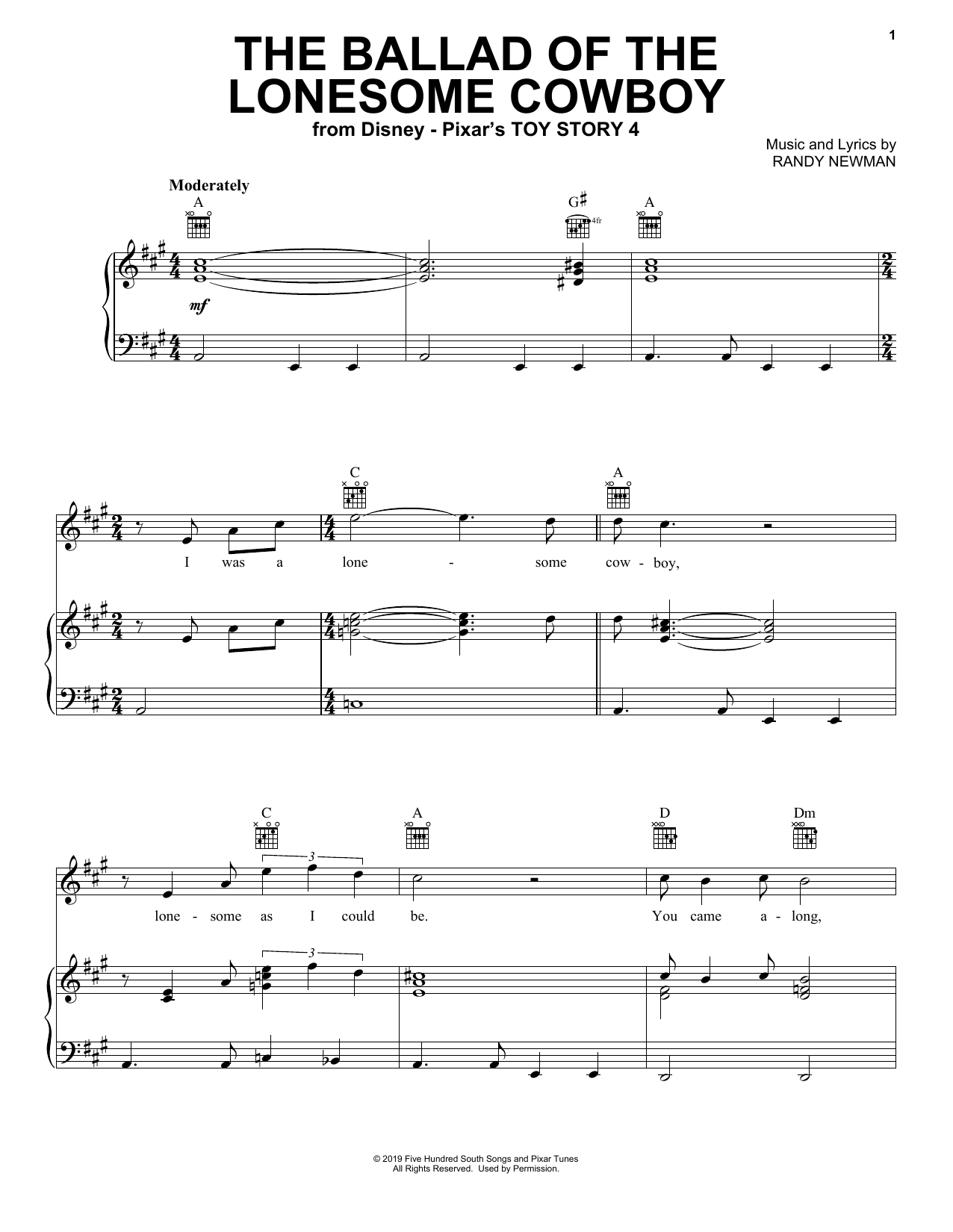 Chris Stapleton The Ballad Of The Lonesome Cowboy (from Toy Story 4) Sheet Music Notes & Chords for Easy Piano - Download or Print PDF