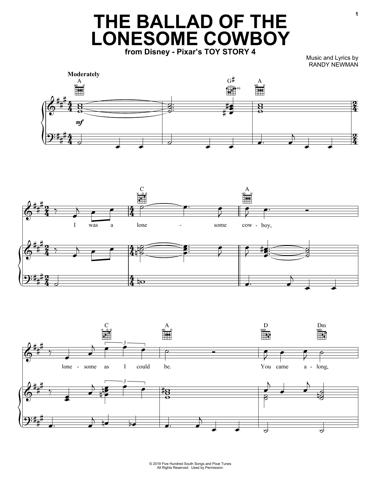 Chris Stapleton The Ballad Of The Lonesome Cowboy (from Toy Story 4) Sheet Music Notes & Chords for Piano, Vocal & Guitar (Right-Hand Melody) - Download or Print PDF
