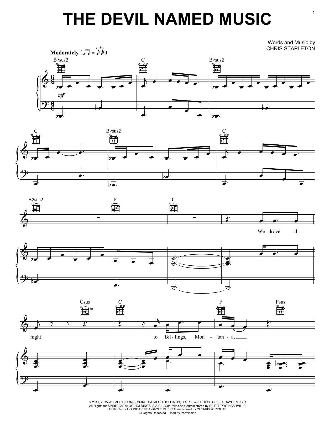 Chris Stapleton The Devil Named Music Sheet Music Notes & Chords for Piano, Vocal & Guitar (Right-Hand Melody) - Download or Print PDF