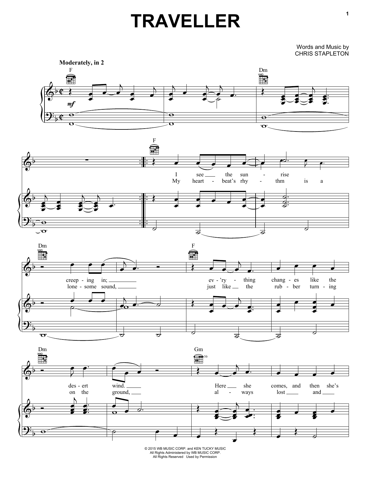 Chris Stapleton Traveller Sheet Music Notes & Chords for Piano (Big Notes) - Download or Print PDF