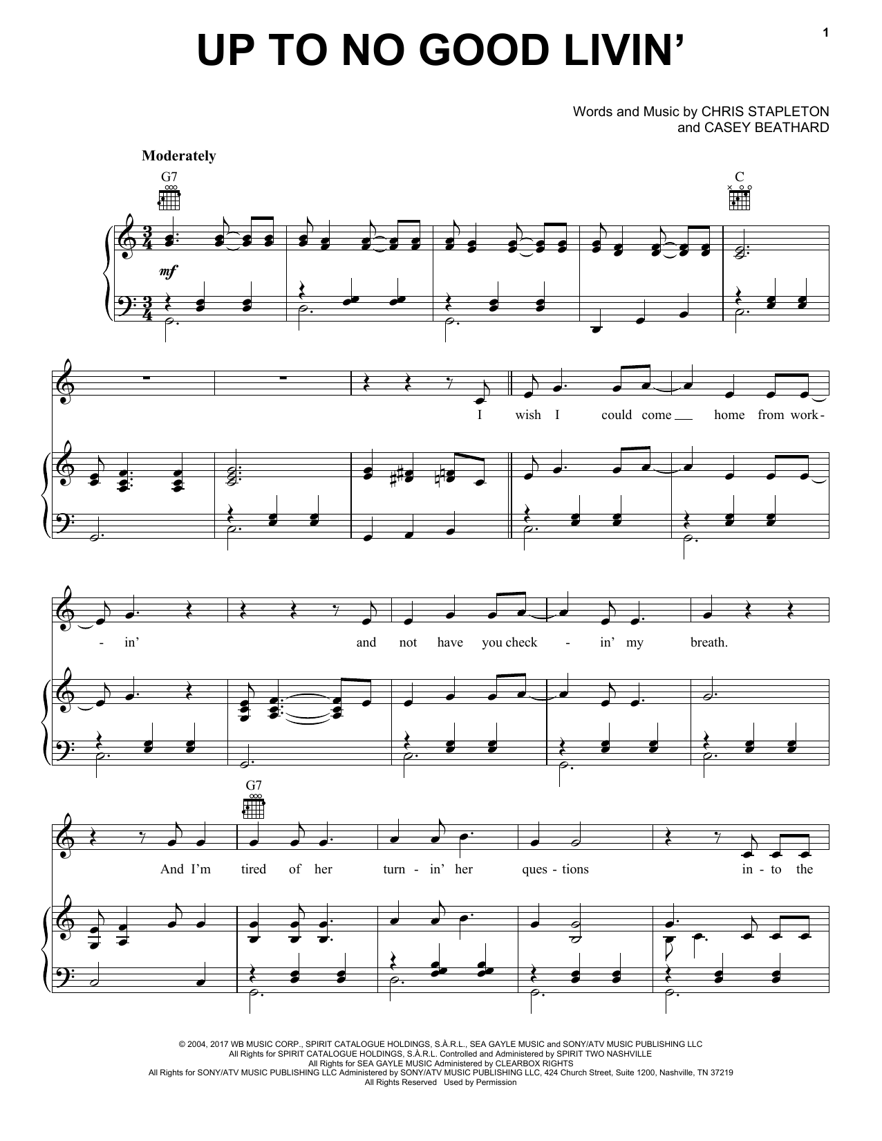 Chris Stapleton Up To No Good Livin' Sheet Music Notes & Chords for Guitar Chords/Lyrics - Download or Print PDF