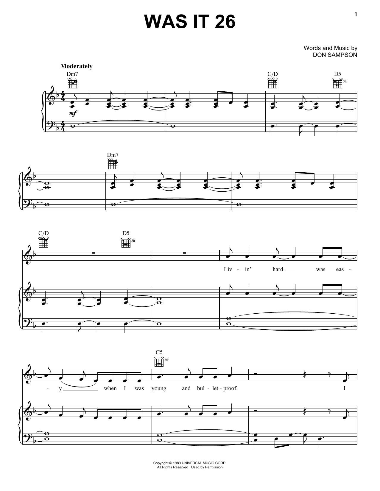 Chris Stapleton Was It 26 Sheet Music Notes & Chords for Piano, Vocal & Guitar (Right-Hand Melody) - Download or Print PDF