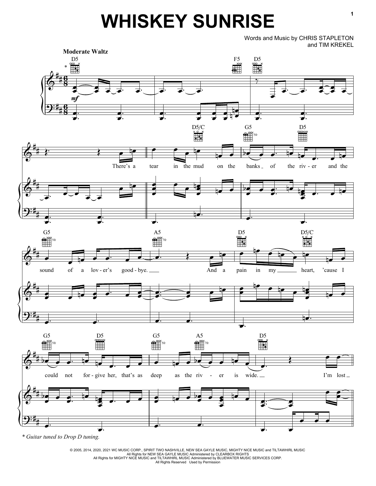 Chris Stapleton Whiskey Sunrise Sheet Music Notes & Chords for Piano, Vocal & Guitar (Right-Hand Melody) - Download or Print PDF