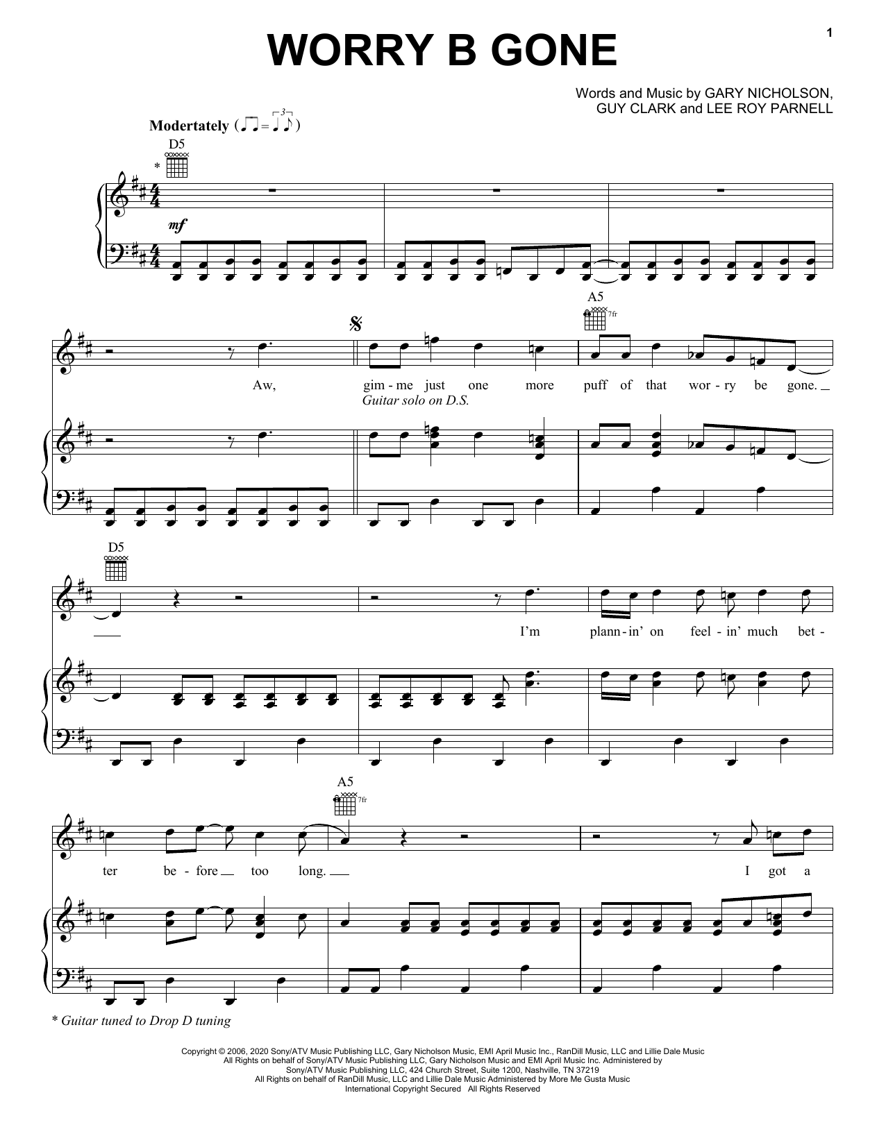 Chris Stapleton Worry B Gone Sheet Music Notes & Chords for Piano, Vocal & Guitar (Right-Hand Melody) - Download or Print PDF
