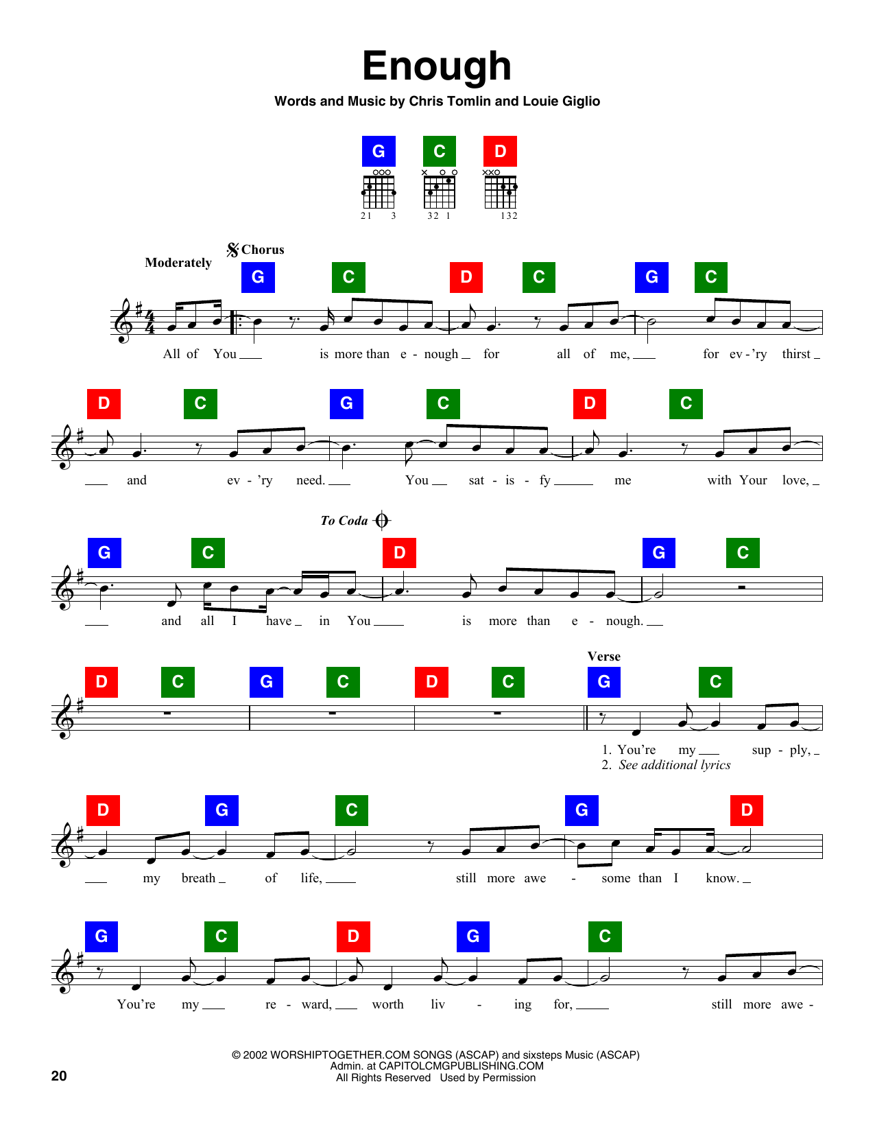 Chris Tomlin & Louie Giglio Enough Sheet Music Notes & Chords for ChordBuddy - Download or Print PDF