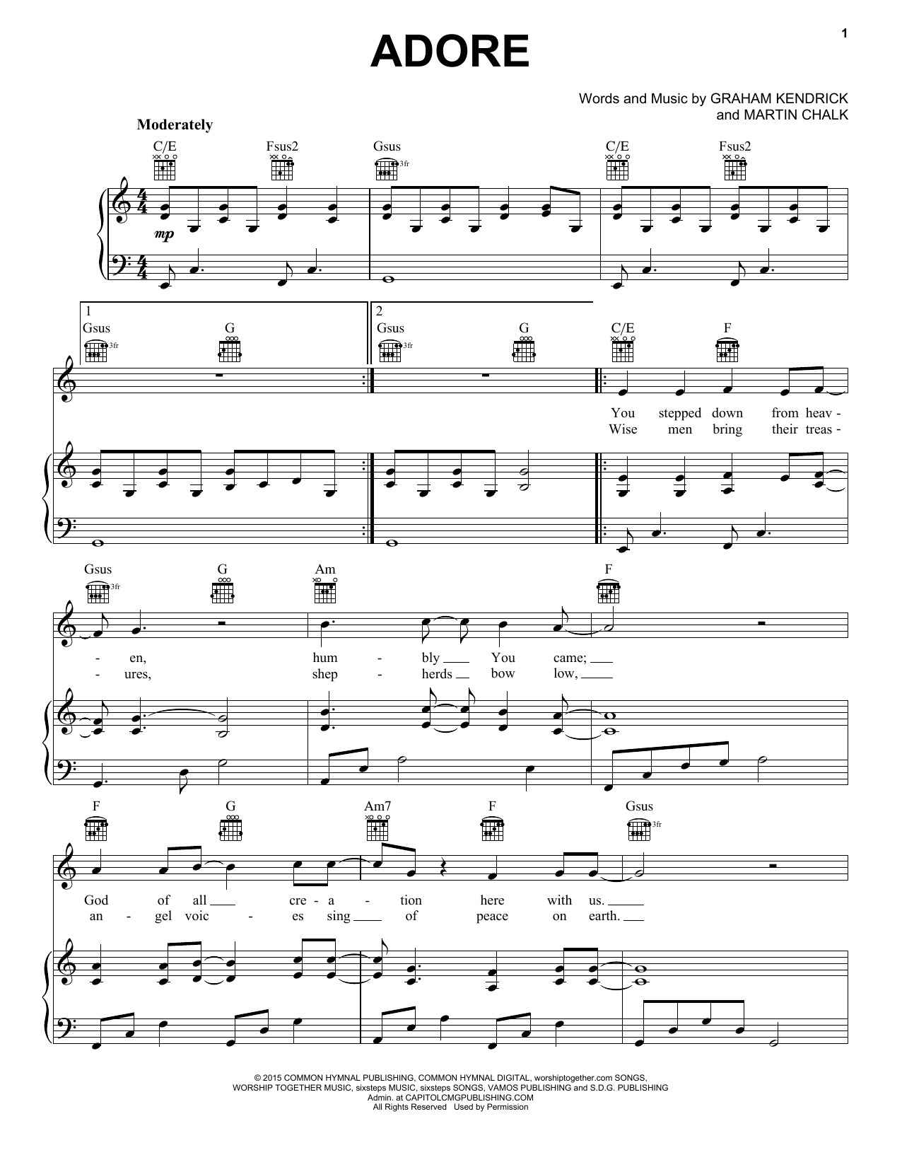 Chris Tomlin Adore Sheet Music Notes & Chords for Piano, Vocal & Guitar (Right-Hand Melody) - Download or Print PDF