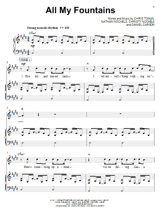 Chris Tomlin All My Fountains Sheet Music Notes & Chords for Piano, Vocal & Guitar (Right-Hand Melody) - Download or Print PDF