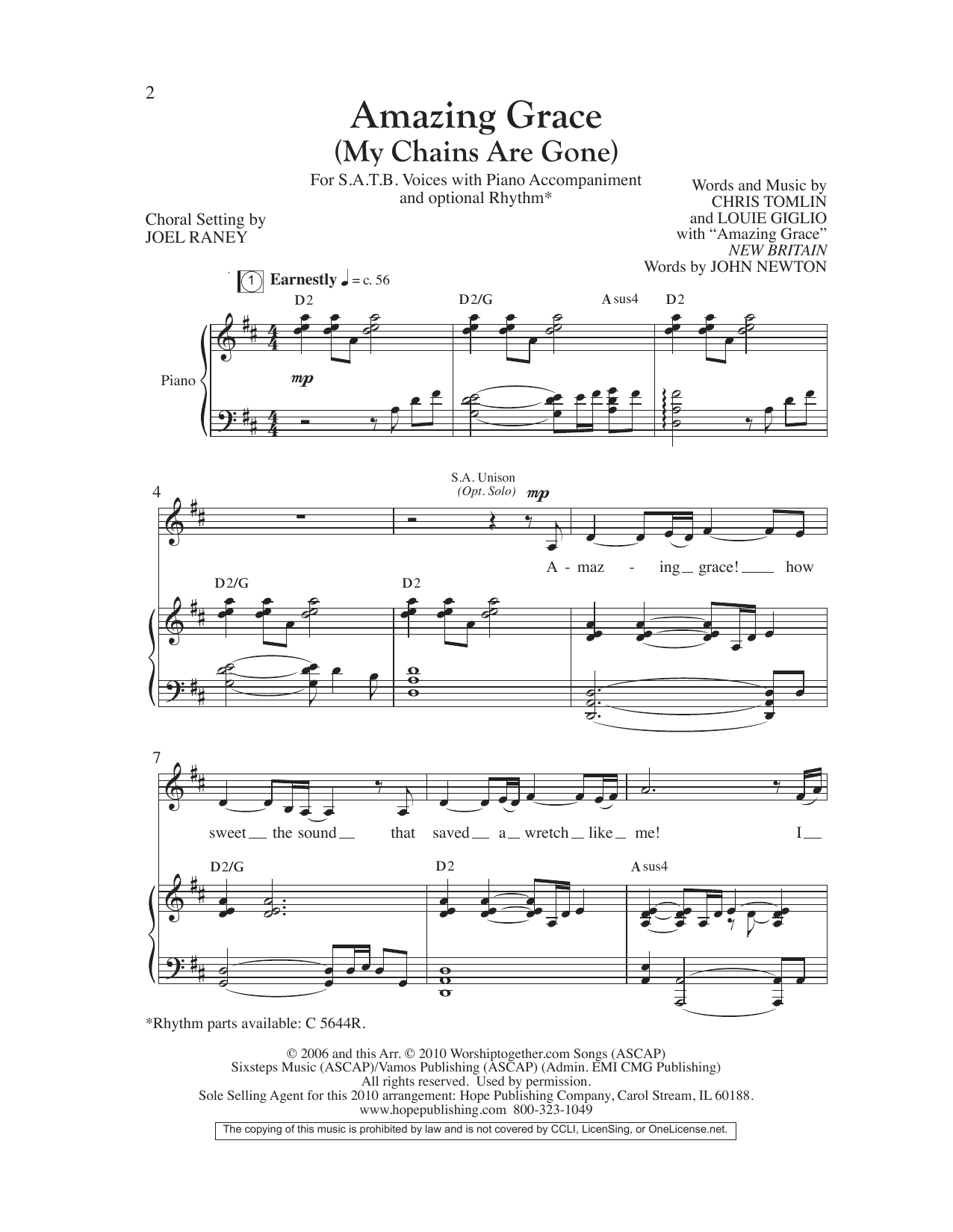 Chris Tomlin Amazing Grace (My Chains Are Gone) (arr. Joel Raney) Sheet Music Notes & Chords for Choir - Download or Print PDF