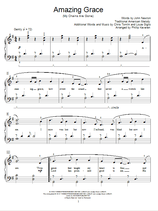 Chris Tomlin Amazing Grace (My Chains Are Gone) (arr. Phillip Keveren) Sheet Music Notes & Chords for Piano Solo - Download or Print PDF