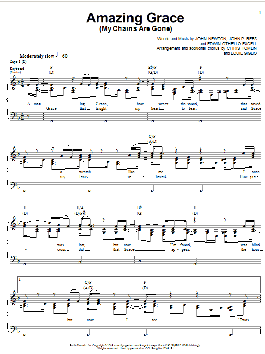 Chris Tomlin Amazing Grace (My Chains Are Gone) Sheet Music Notes & Chords for Piano (Big Notes) - Download or Print PDF