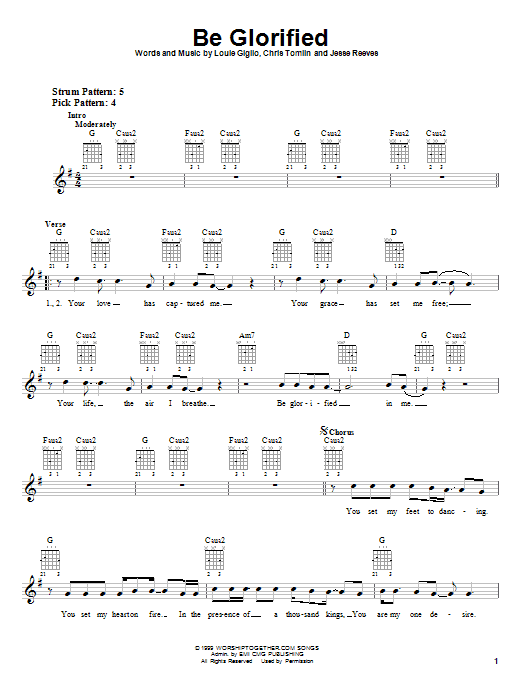 Chris Tomlin Be Glorified Sheet Music Notes & Chords for Piano, Vocal & Guitar (Right-Hand Melody) - Download or Print PDF