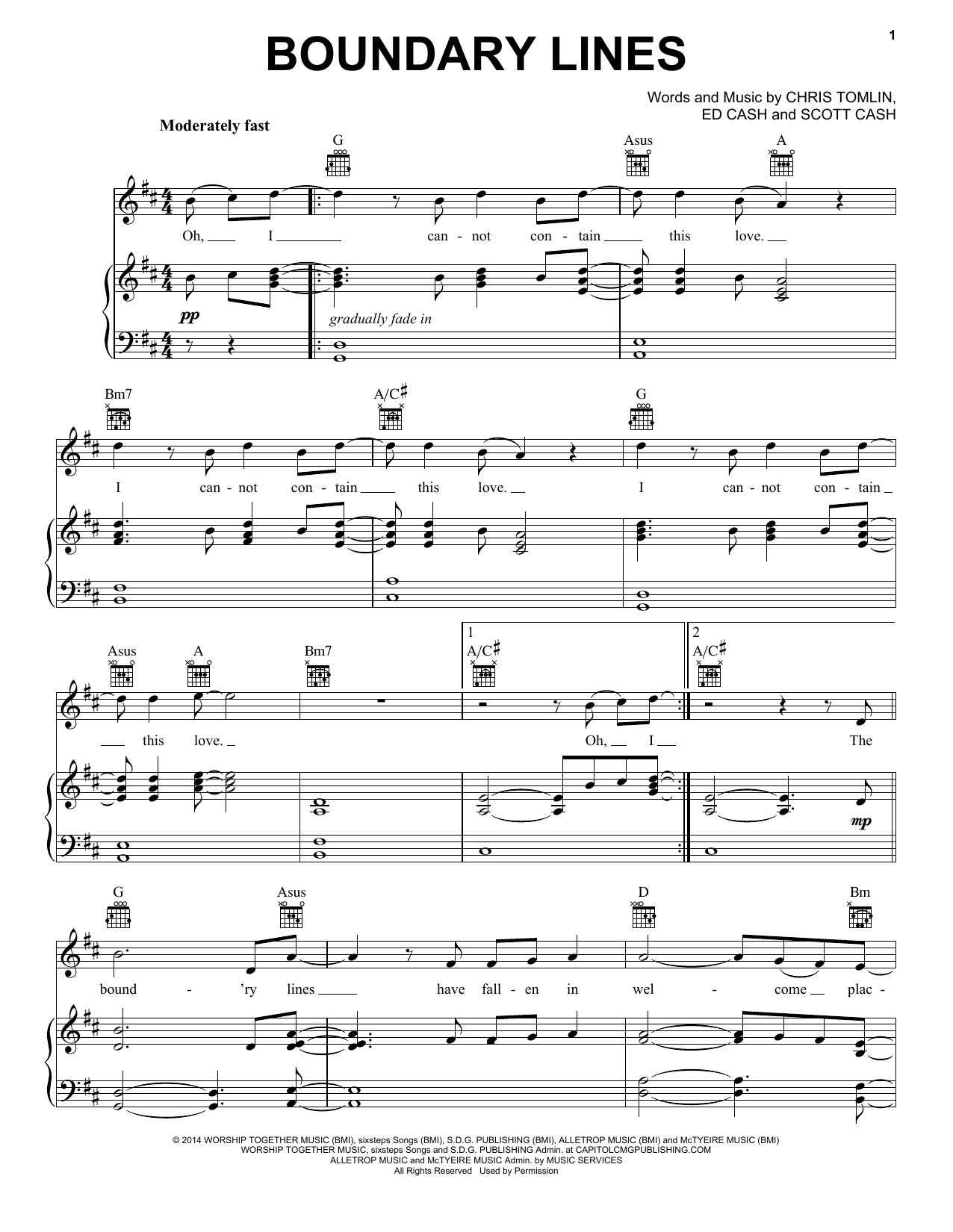 Chris Tomlin Boundary Lines Sheet Music Notes & Chords for Piano, Vocal & Guitar (Right-Hand Melody) - Download or Print PDF