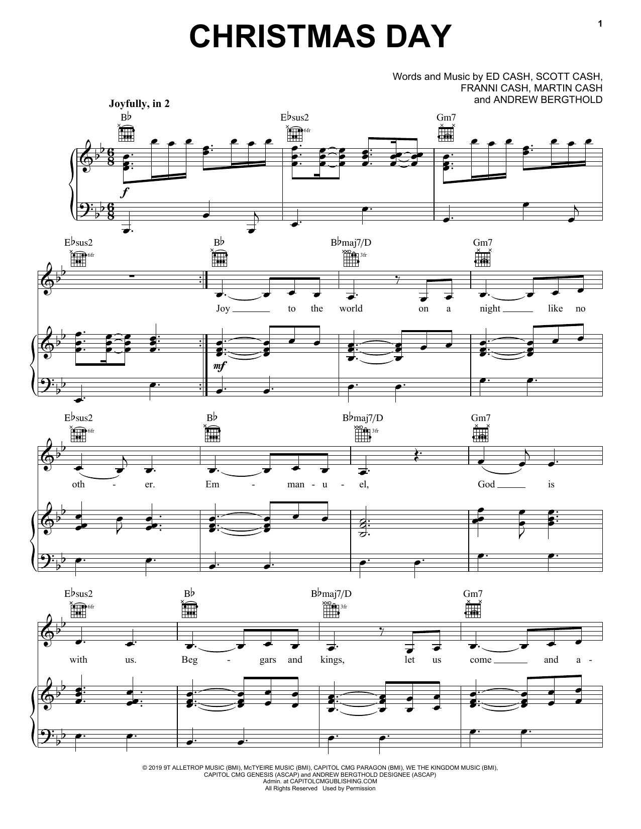 Chris Tomlin Christmas Day (feat. We The Kingdom) Sheet Music Notes & Chords for Piano, Vocal & Guitar (Right-Hand Melody) - Download or Print PDF
