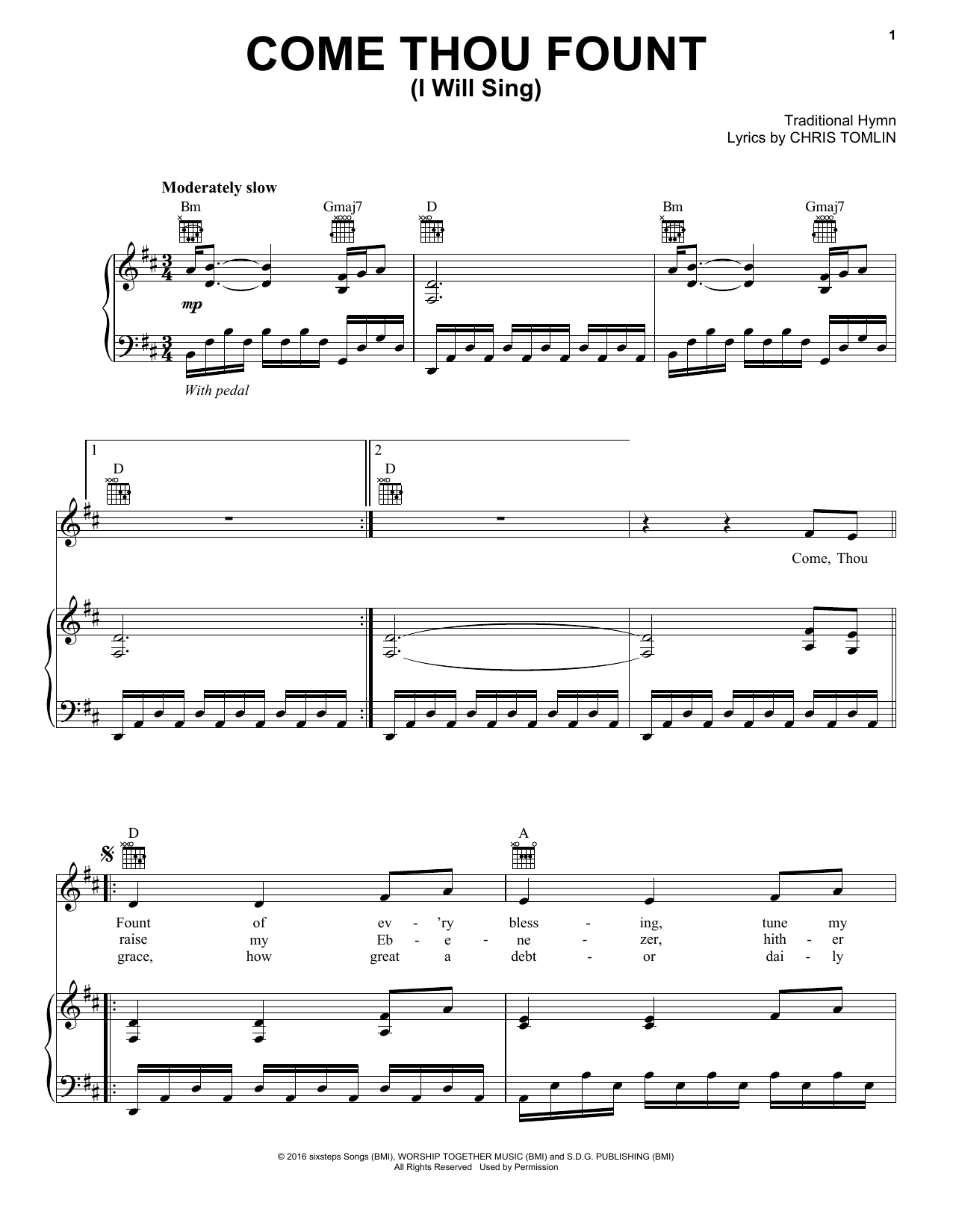 Chris Tomlin Come Thou Fount (I Will Sing) Sheet Music Notes & Chords for Piano, Vocal & Guitar (Right-Hand Melody) - Download or Print PDF