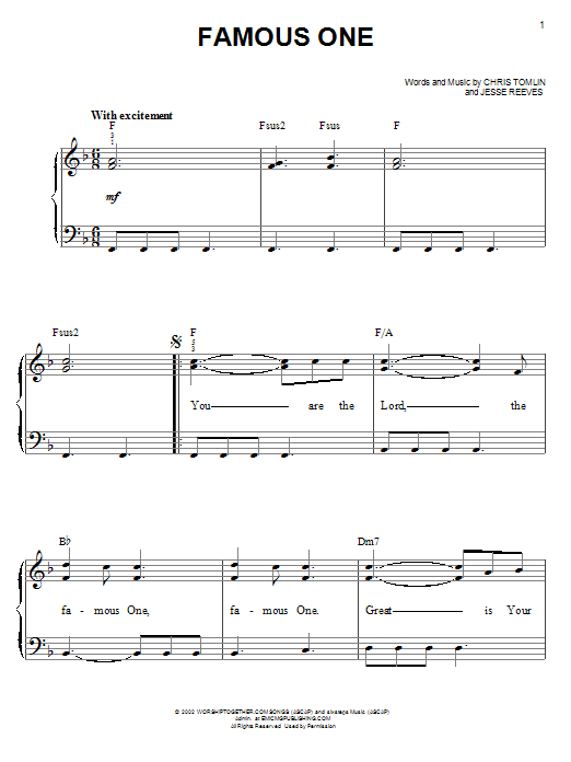 Chris Tomlin Famous One Sheet Music Notes & Chords for Melody Line, Lyrics & Chords - Download or Print PDF