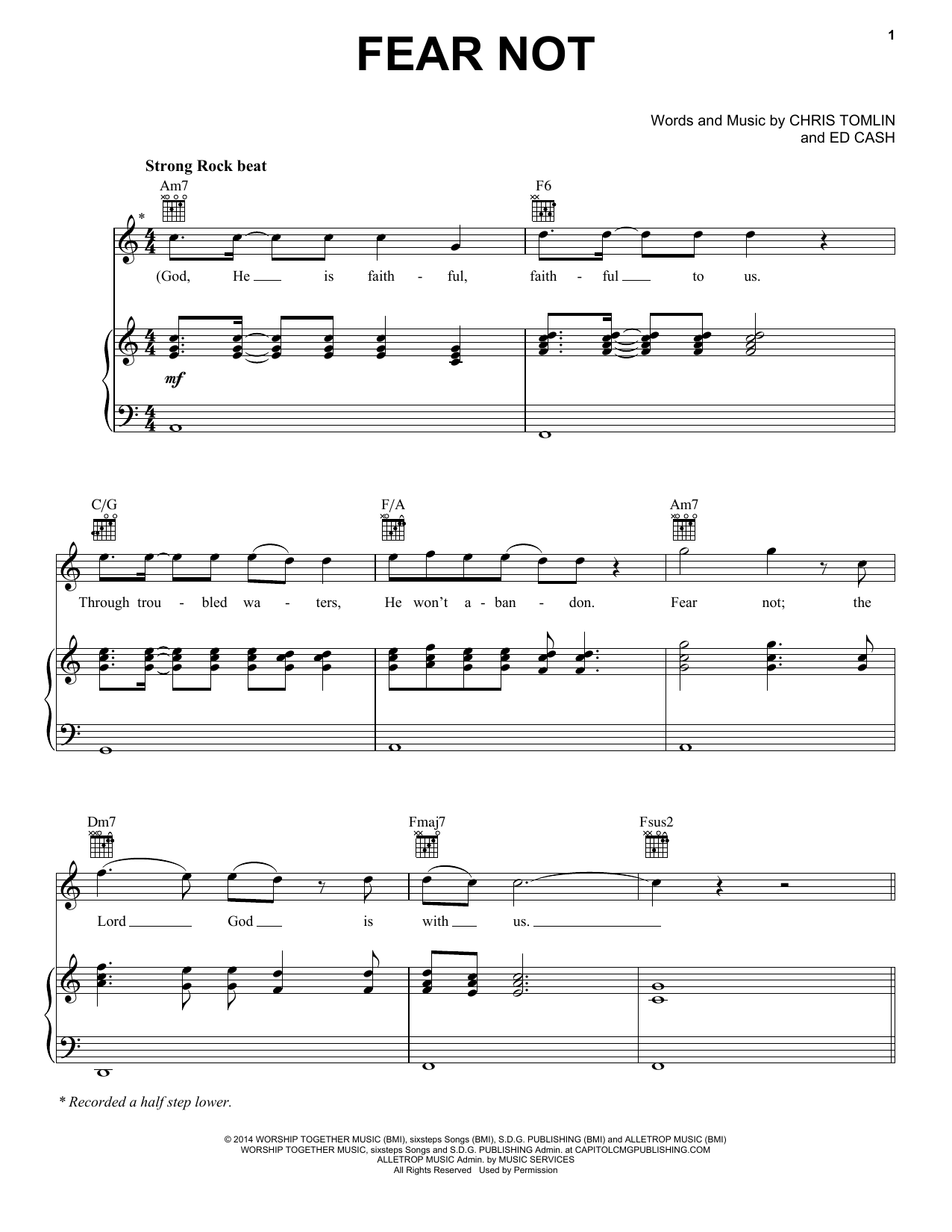 Chris Tomlin Fear Not Sheet Music Notes & Chords for Piano, Vocal & Guitar (Right-Hand Melody) - Download or Print PDF