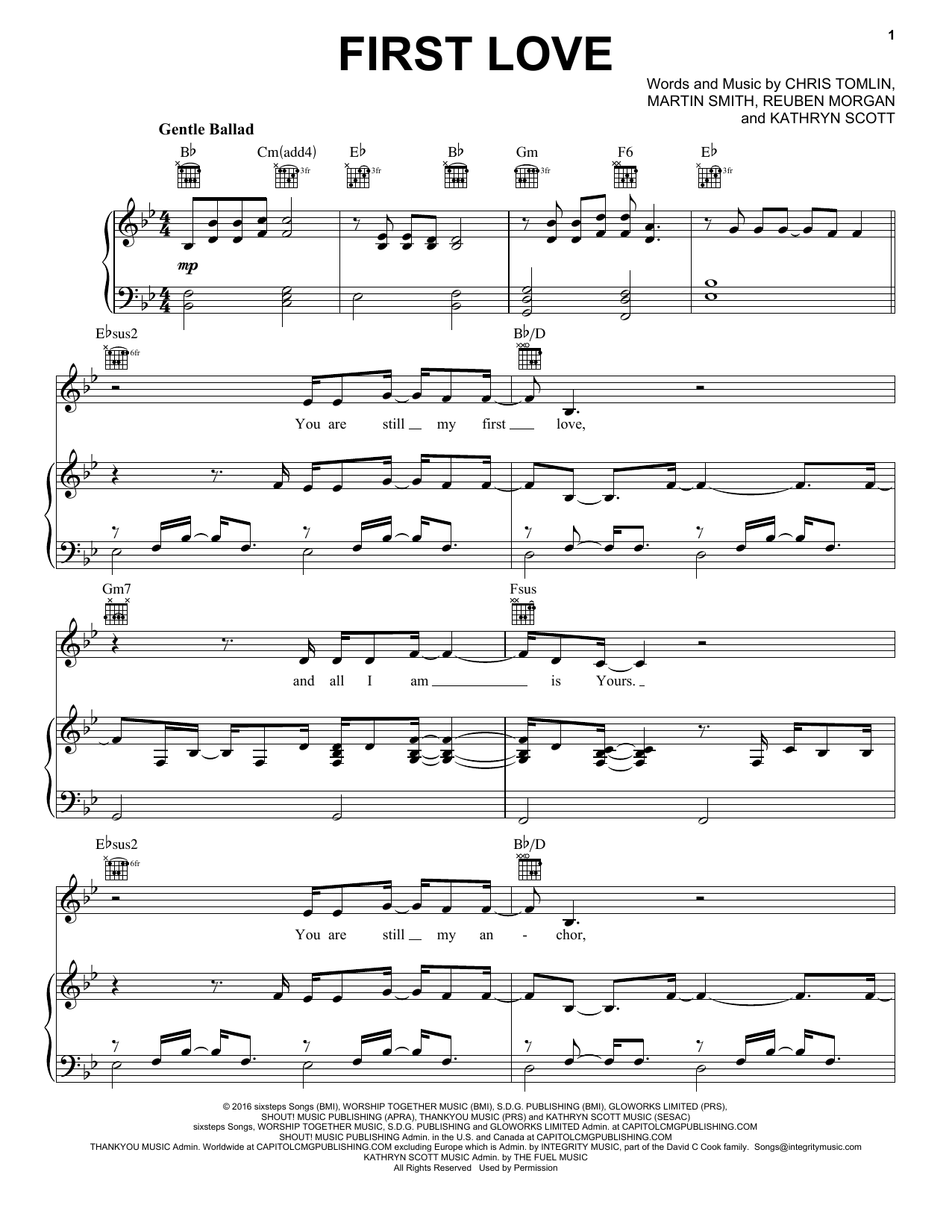 Chris Tomlin feat. Kim Walker-Smith First Love Sheet Music Notes & Chords for Piano, Vocal & Guitar (Right-Hand Melody) - Download or Print PDF