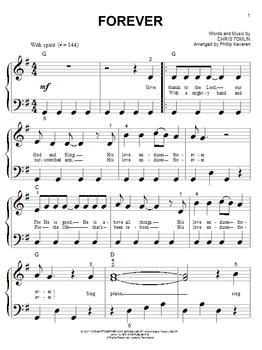 Chris Tomlin Forever Sheet Music Notes & Chords for Big Note Piano - Download or Print PDF