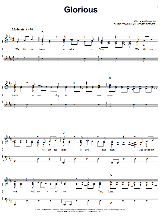 Chris Tomlin Glorious Sheet Music Notes & Chords for Easy Guitar Tab - Download or Print PDF