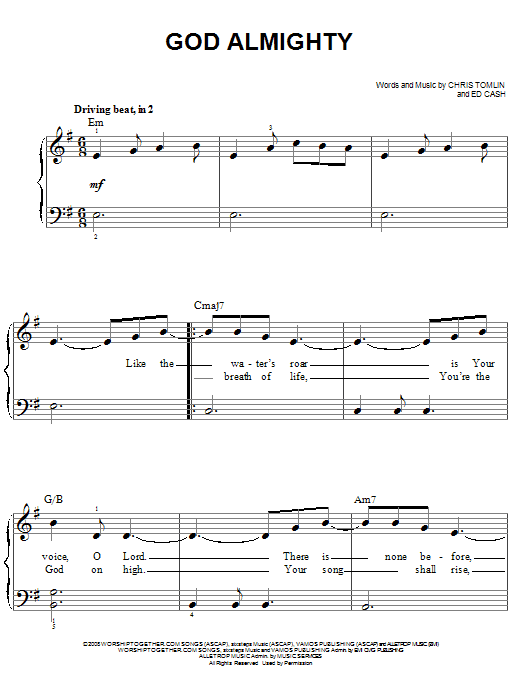 Chris Tomlin God Almighty Sheet Music Notes & Chords for Easy Piano - Download or Print PDF