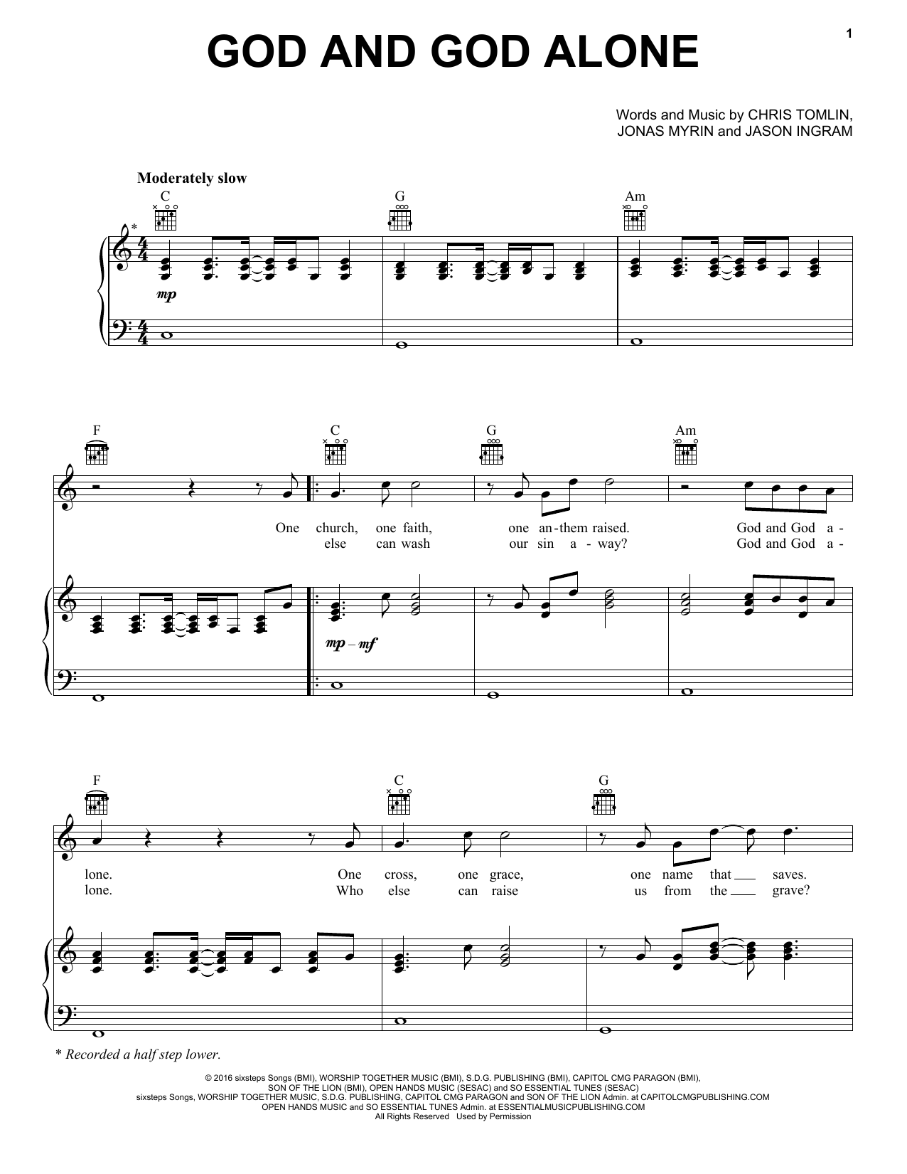 Chris Tomlin God and God Alone Sheet Music Notes & Chords for Piano, Vocal & Guitar (Right-Hand Melody) - Download or Print PDF