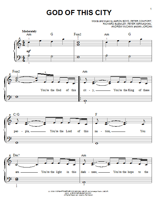 Chris Tomlin God Of This City Sheet Music Notes & Chords for Lyrics & Chords - Download or Print PDF