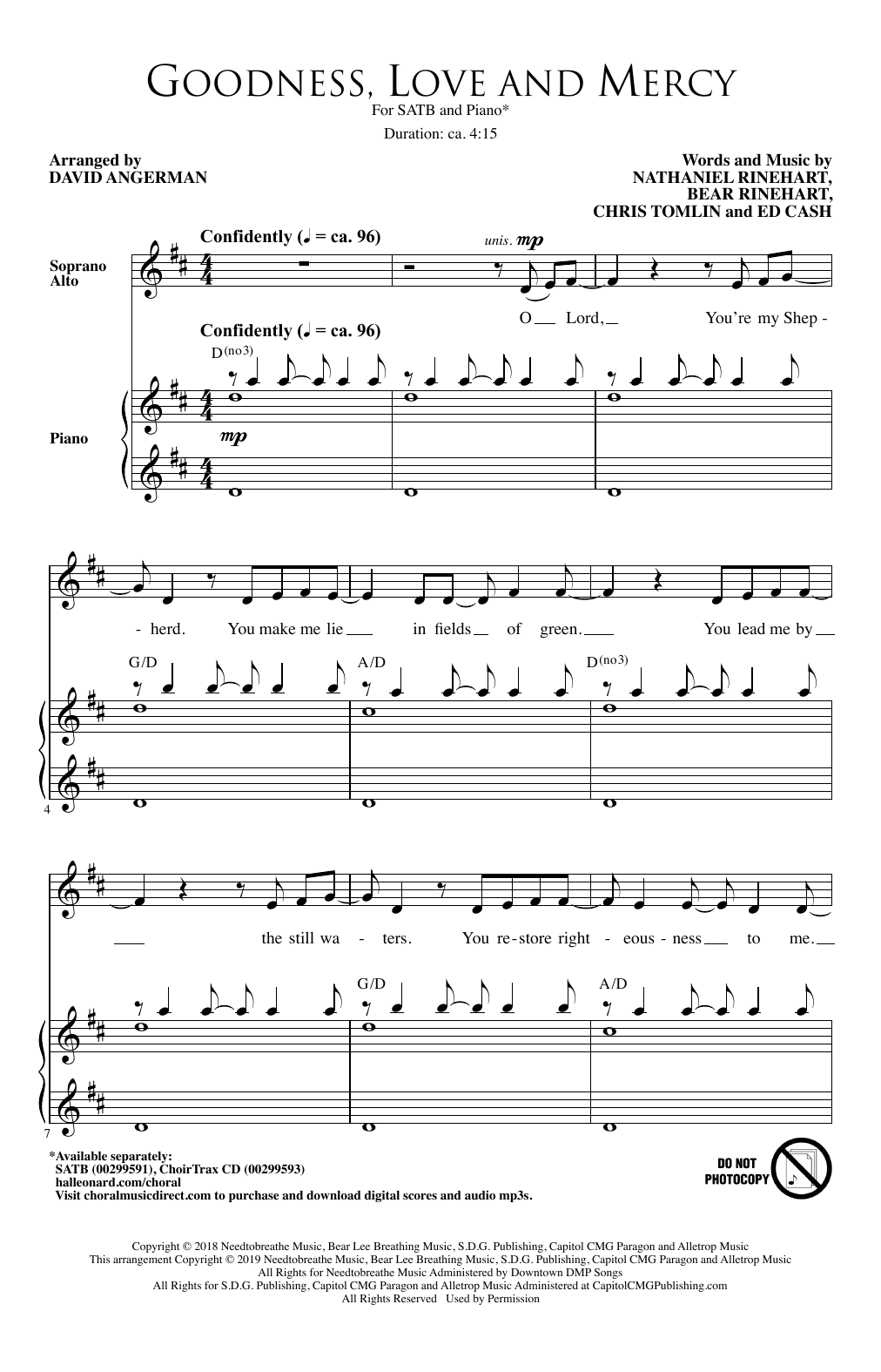 Chris Tomlin Goodness, Love And Mercy (arr. David Angerman) Sheet Music Notes & Chords for SATB Choir - Download or Print PDF