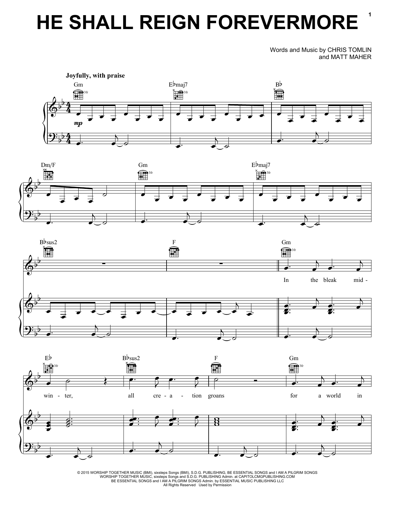 Chris Tomlin He Shall Reign Forevermore Sheet Music Notes & Chords for Piano, Vocal & Guitar (Right-Hand Melody) - Download or Print PDF