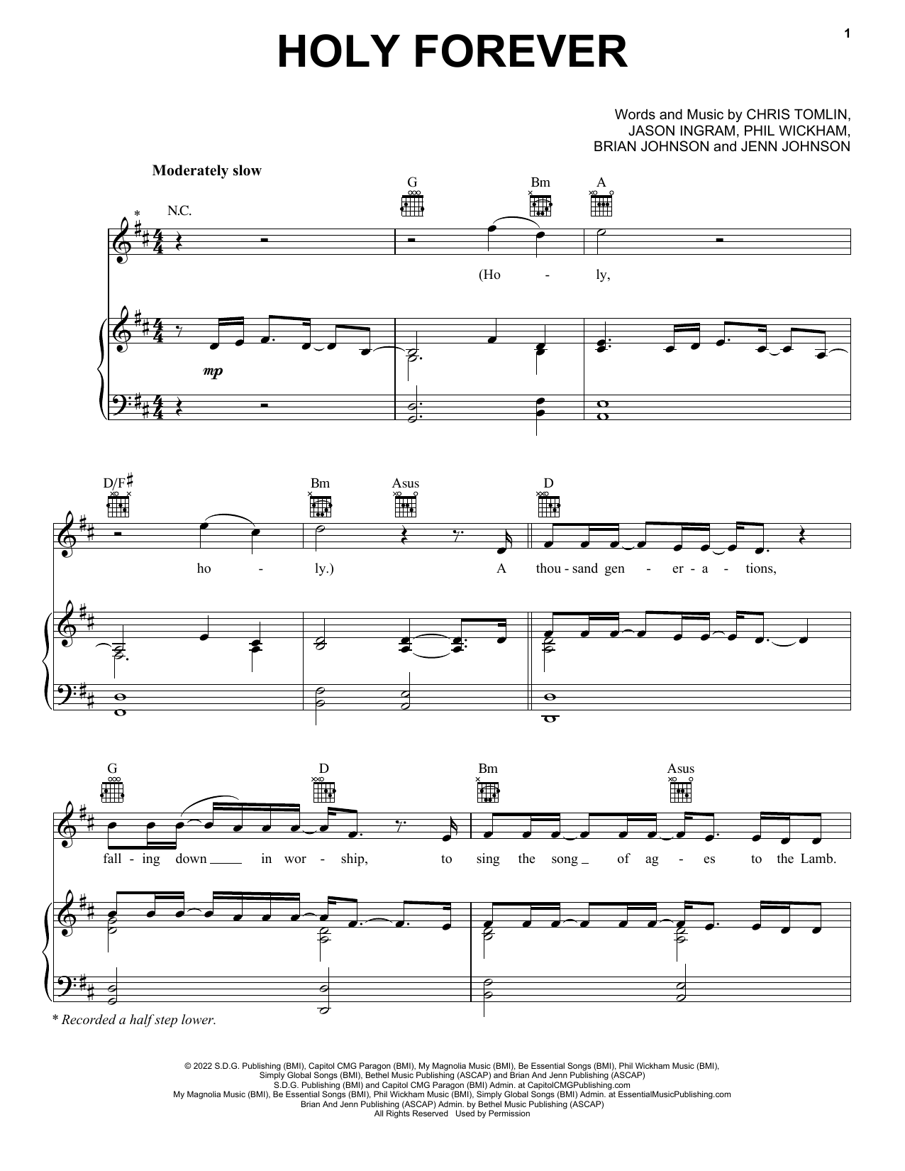 Chris Tomlin Holy Forever Sheet Music Notes & Chords for Piano, Vocal & Guitar Chords (Right-Hand Melody) - Download or Print PDF