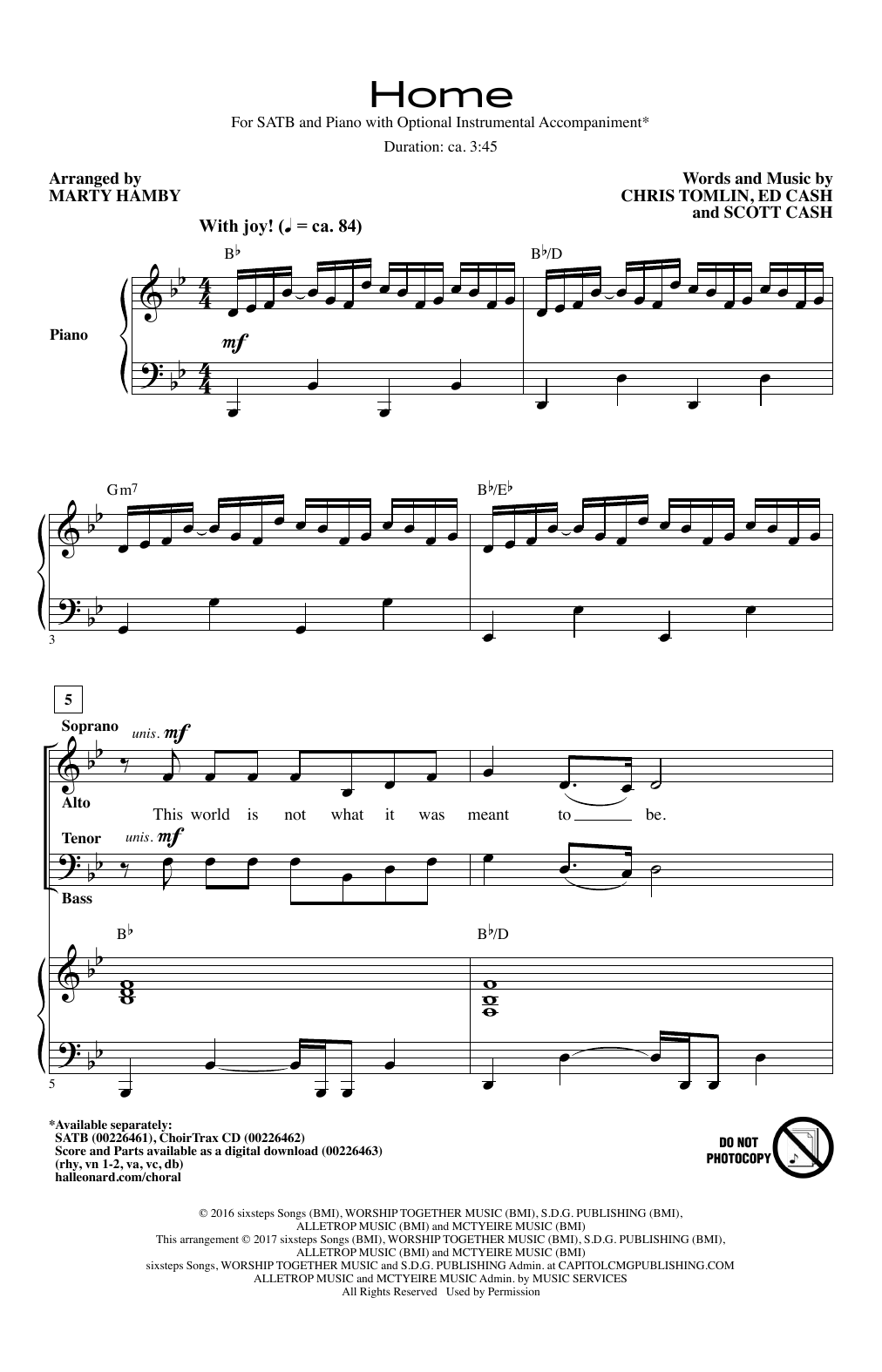 Chris Tomlin Home (arr. Marty Hamby) Sheet Music Notes & Chords for SATB - Download or Print PDF