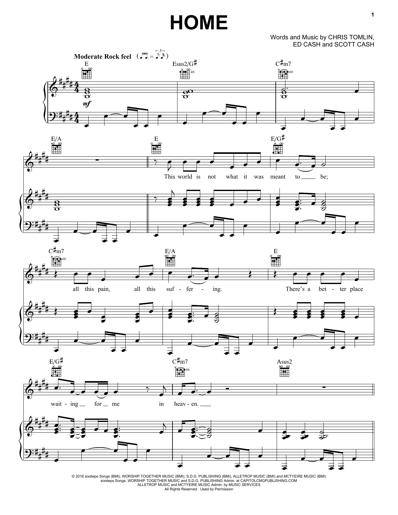 Chris Tomlin Home Sheet Music Notes & Chords for Piano, Vocal & Guitar (Right-Hand Melody) - Download or Print PDF