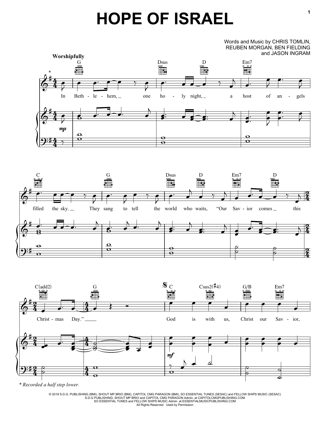 Chris Tomlin Hope Of Israel Sheet Music Notes & Chords for Piano, Vocal & Guitar (Right-Hand Melody) - Download or Print PDF