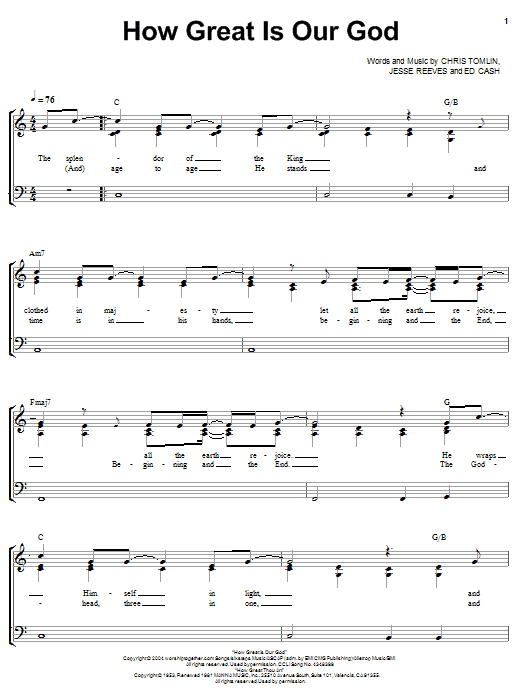 Chris Tomlin How Great Is Our God Sheet Music Notes & Chords for Easy Guitar Tab - Download or Print PDF