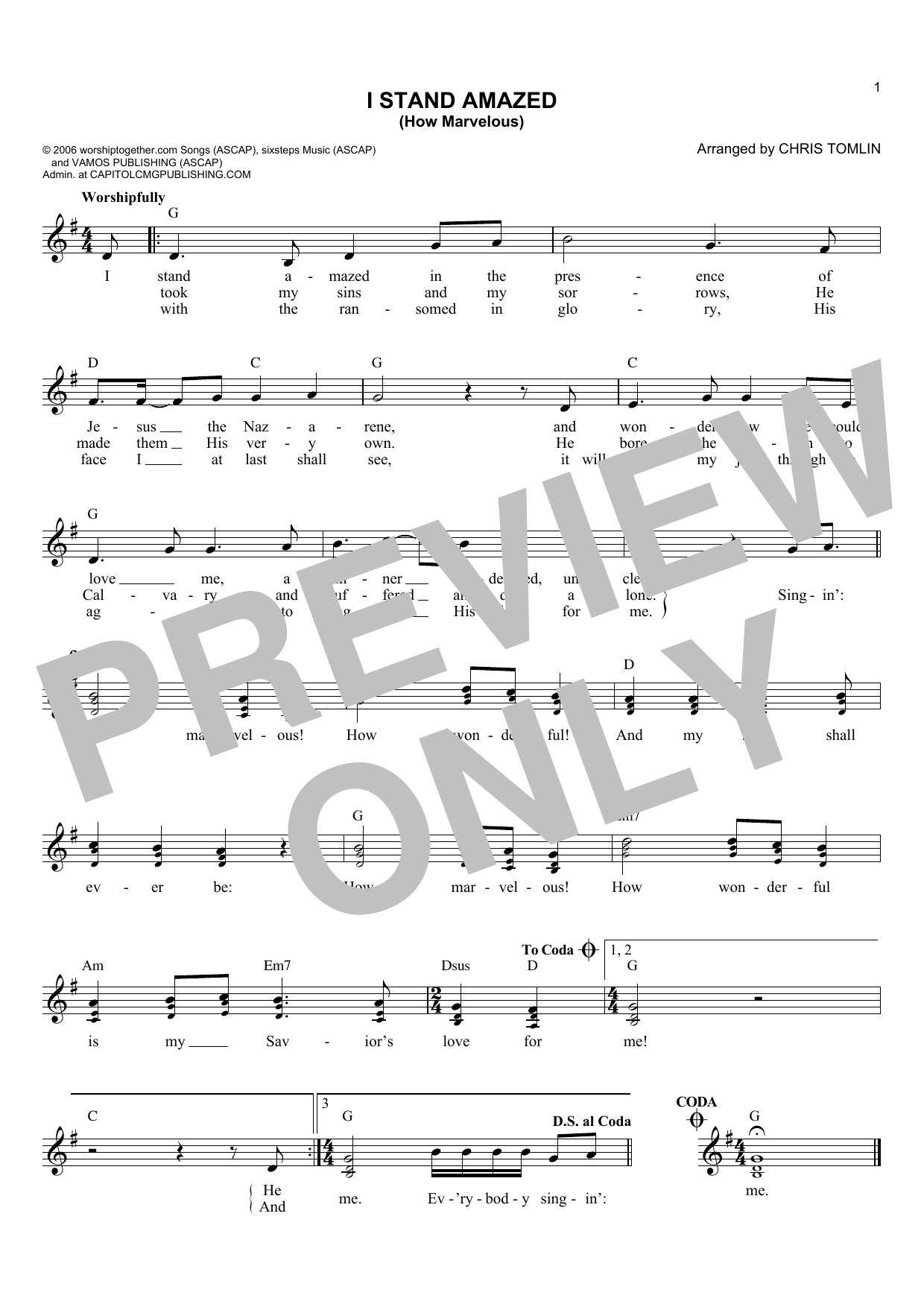 Chris Tomlin I Stand Amazed (How Marvelous) Sheet Music Notes & Chords for Lead Sheet / Fake Book - Download or Print PDF