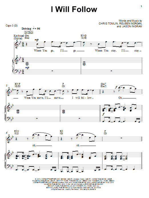 Chris Tomlin I Will Follow Sheet Music Notes & Chords for Piano (Big Notes) - Download or Print PDF