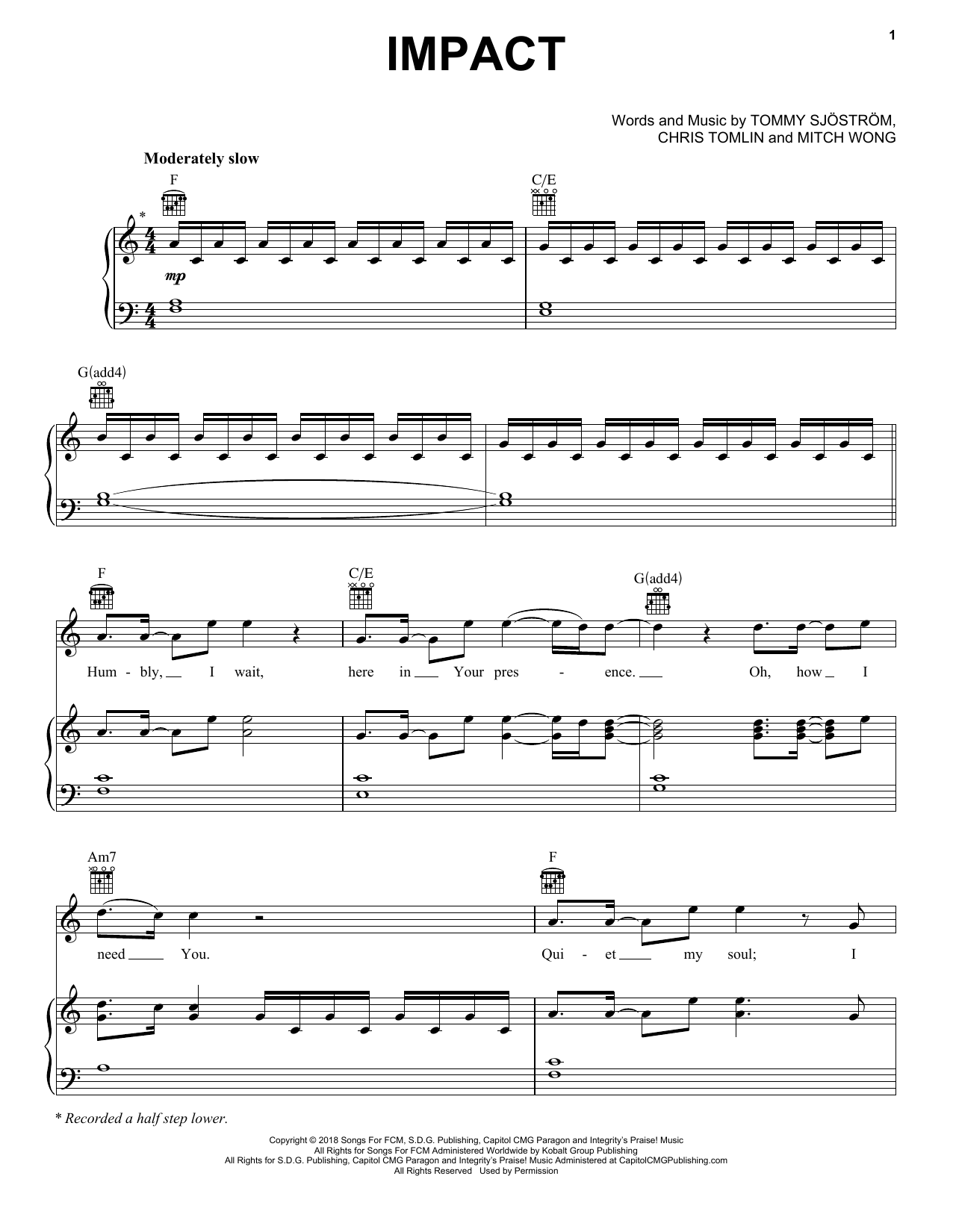 Chris Tomlin Impact Sheet Music Notes & Chords for Piano, Vocal & Guitar (Right-Hand Melody) - Download or Print PDF