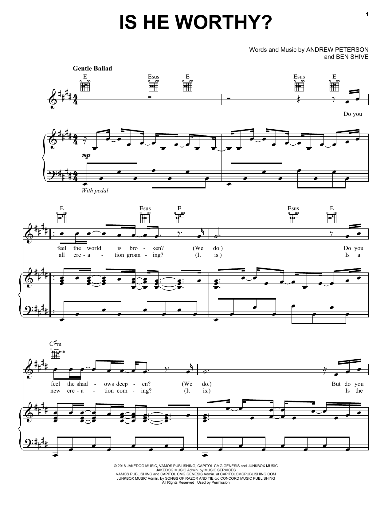 Chris Tomlin Is He Worthy? Sheet Music Notes & Chords for Piano, Vocal & Guitar (Right-Hand Melody) - Download or Print PDF